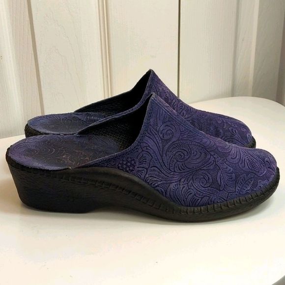 Romika Shoes Romikapurpleembossed Clog Mules Sz 4 Poshmark